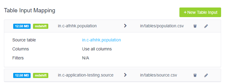 Table input result screenshot